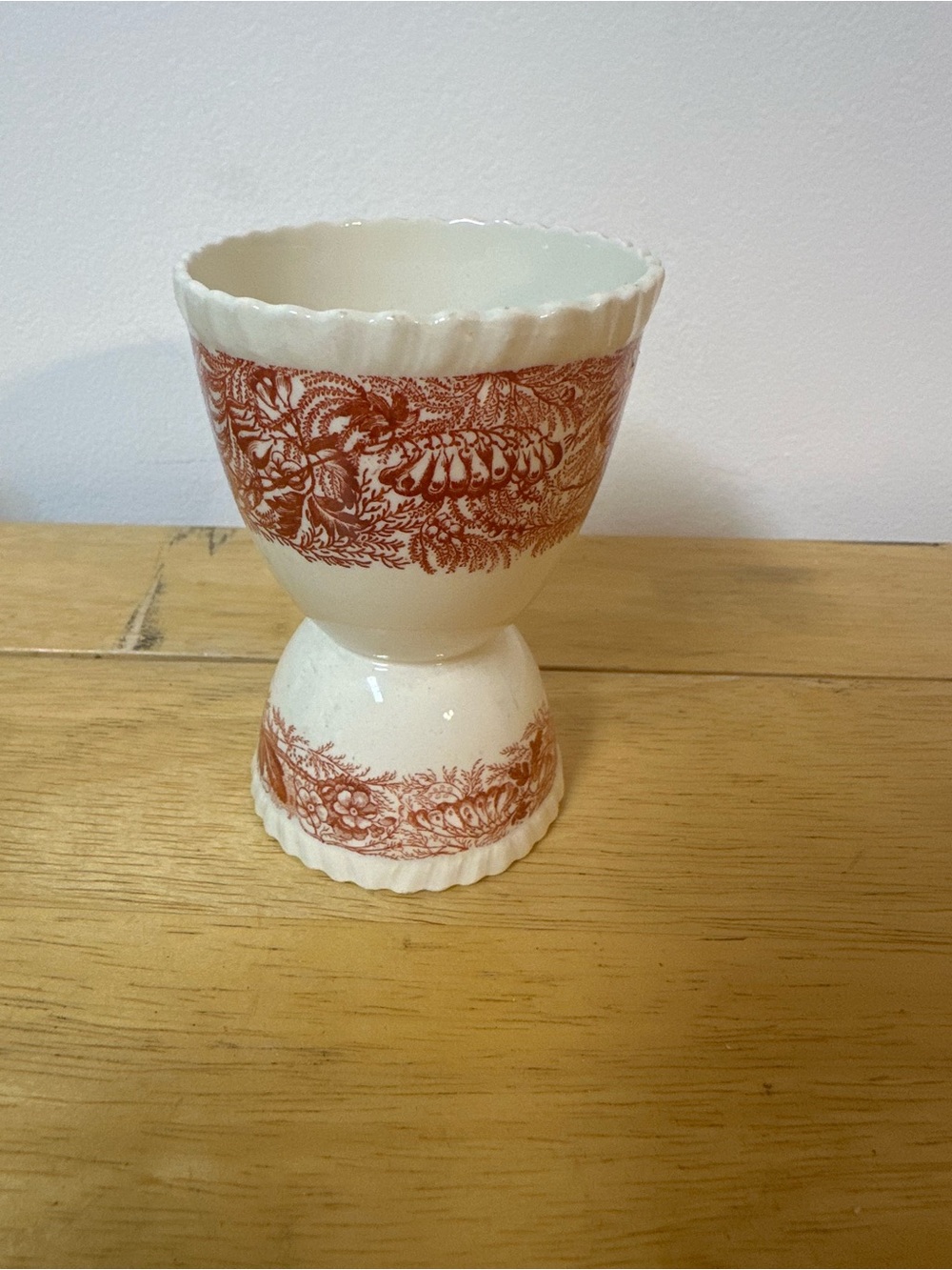 Unbranded White Ceramic Decorative Goblet with Rust Floral Band